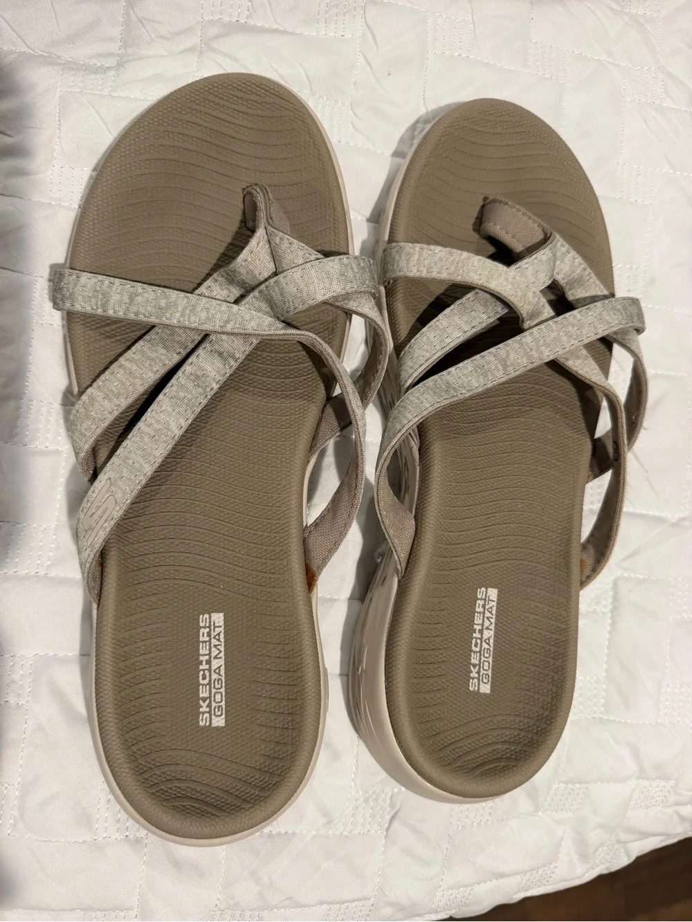 Skechers Women's Light Taupe Cross-Strap Comfort Sandals